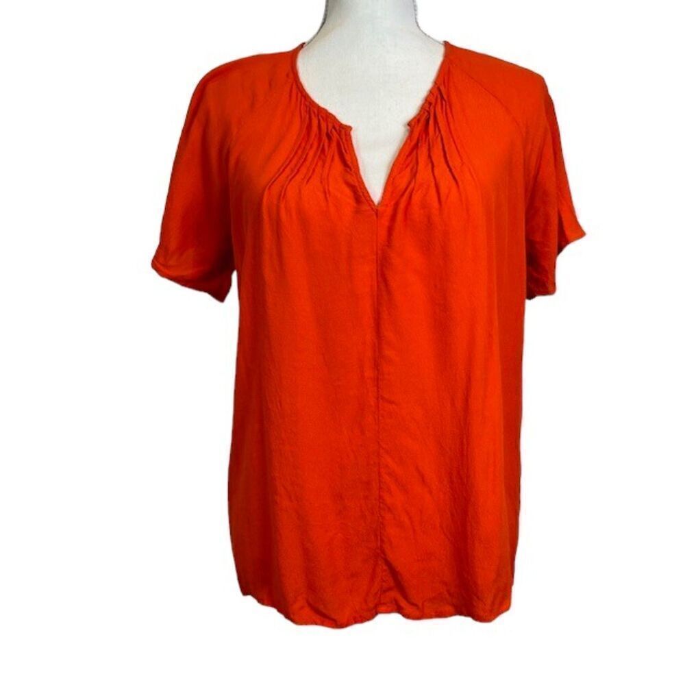 Article Crepe Blouse Split Neck‎ Pintuck Detail Breezy Orange Size Small